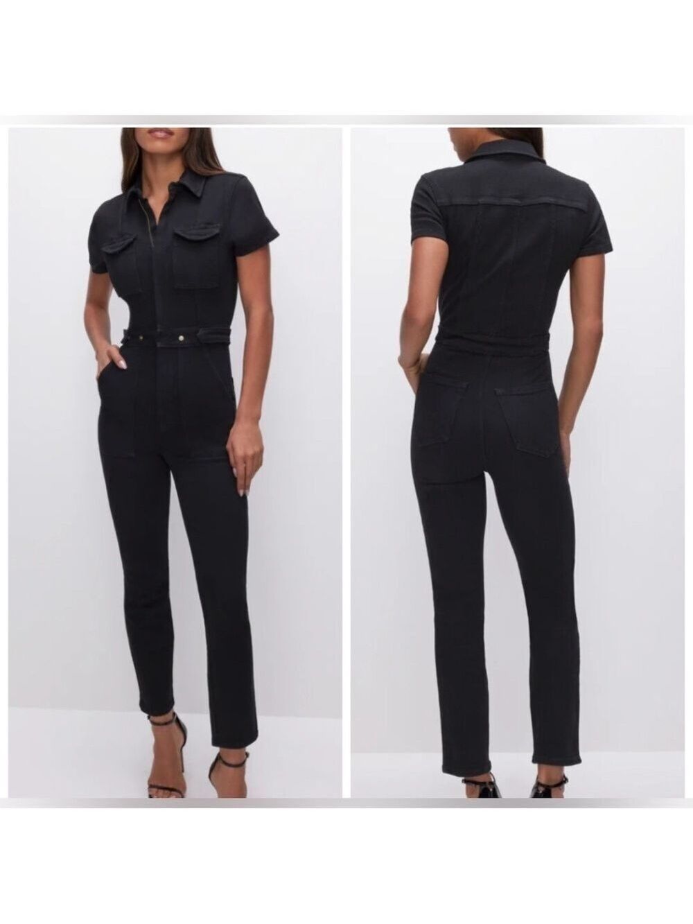 Good American Black Denim Jumpsuit Stretch NWT